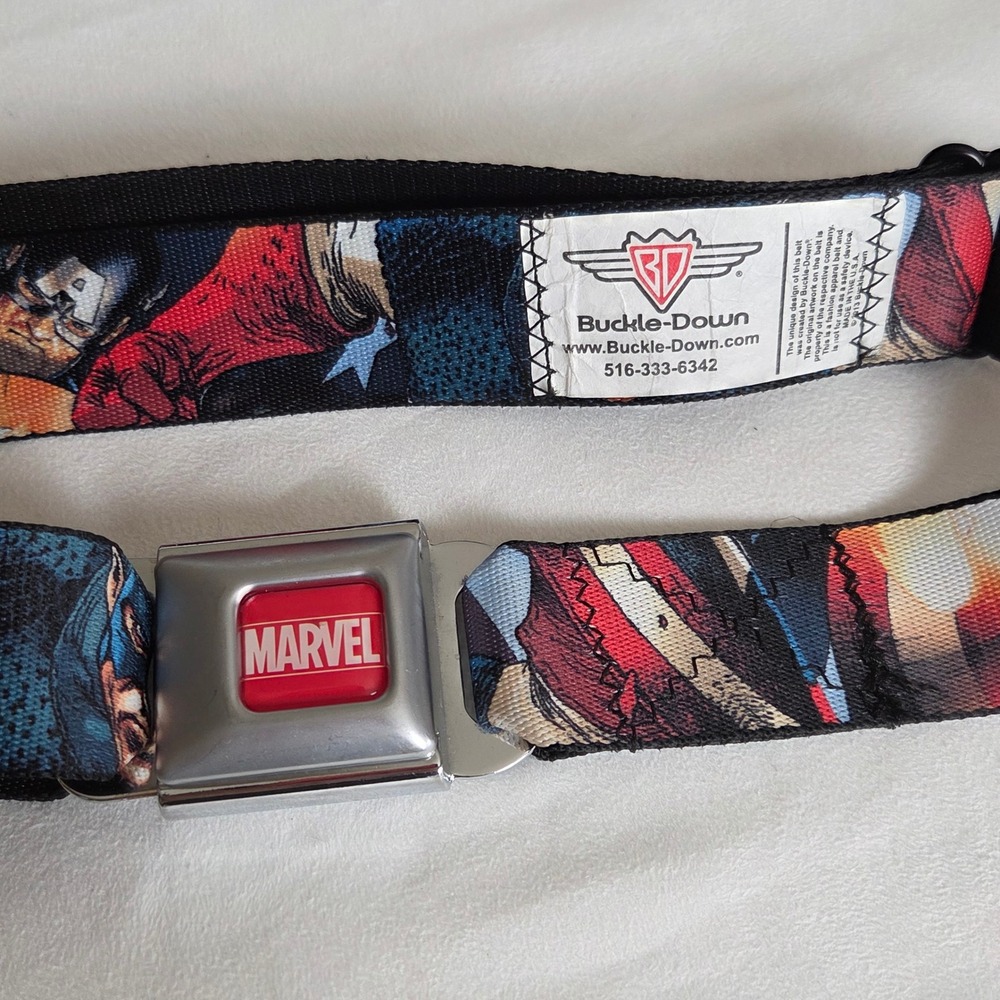 Buckle-Down Marvel Captain America Seatbelt Belt Adjustable Blue Comic Geek Chic